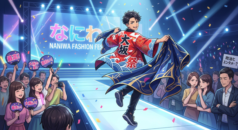 吉村洋文大阪府知事、関コレでランウェイ。マントから法被への「早着替え」に賛否両論の嵐